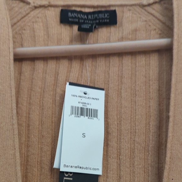 Banana Republic Camel Ribbed Knit Cardigan Italian Yarn Nwt - Picture 2 of 8